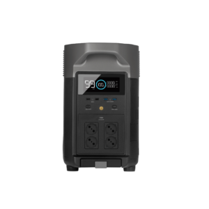 Vue avant de la Station électrique portable 3600Wh – EcoFlow DELTA Pro avec écran de contrôle et prises murales.