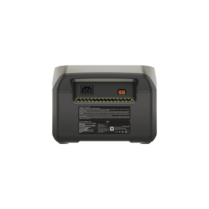 Vue arrière de la station électrique portable 512Wh – EcoFlow River 2 Max montrant les ports de connexion et l'étiquette d'information.