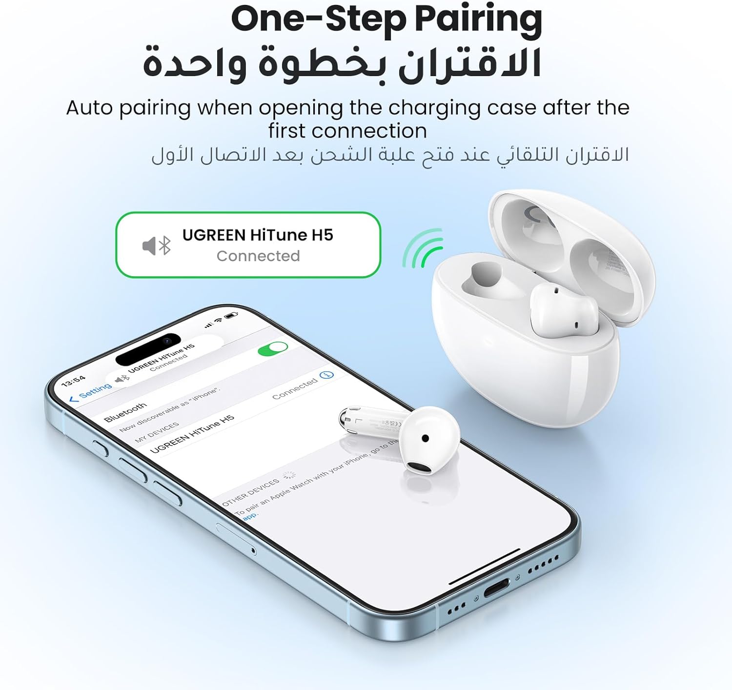 UGREEN Écouteurs sans Fil Bluetooth 5.3, HiTune H5 Casque Semi-Intra-auriculaire, 4 micros, Casque antibruit, 26 Heures de Temps de Lecture – 6