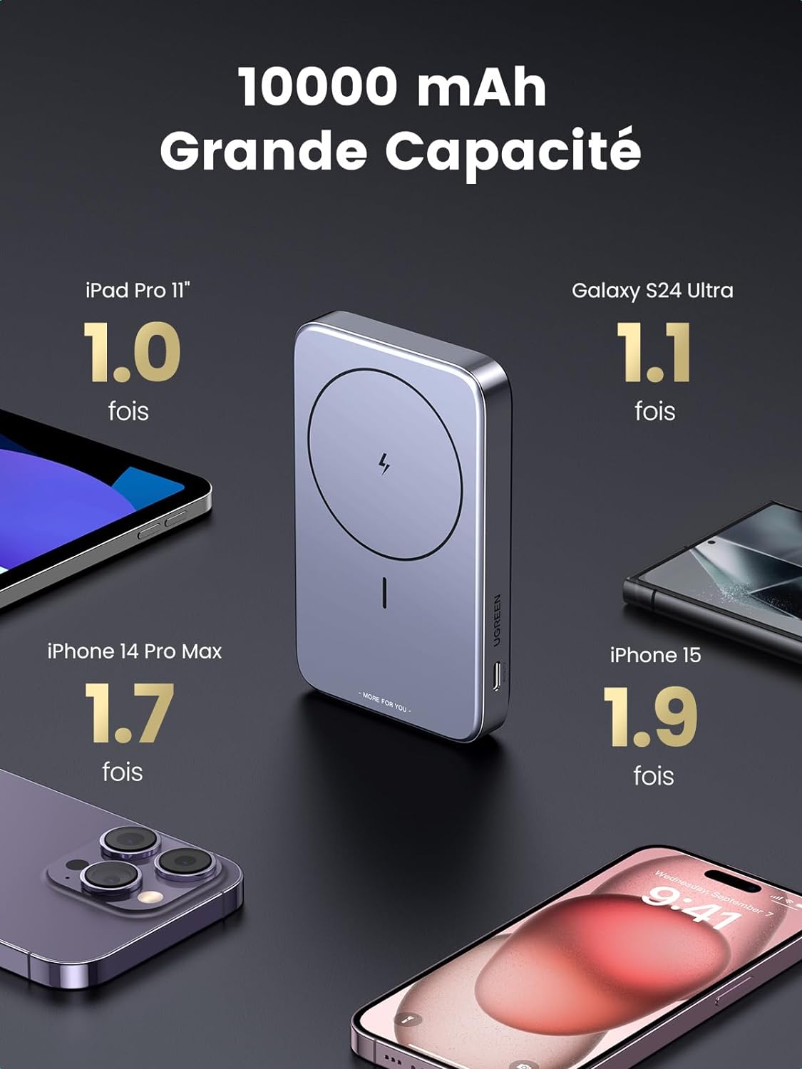 UGREEN Nexode Batterie Externe Magnétique sans Fil 10000mAh 20W Power Bank Induction USB C USB A Charge Rapide PD QC 3.0 – 3