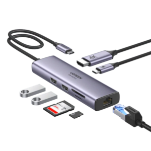 Adaptateur (Hub) USB C 7 en 1 – UGREEN Revodok 60515 avec câbles et ports affichés.