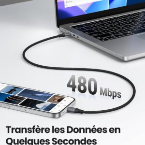 iPhone 15 en charge rapide avec câble UGREEN 60W