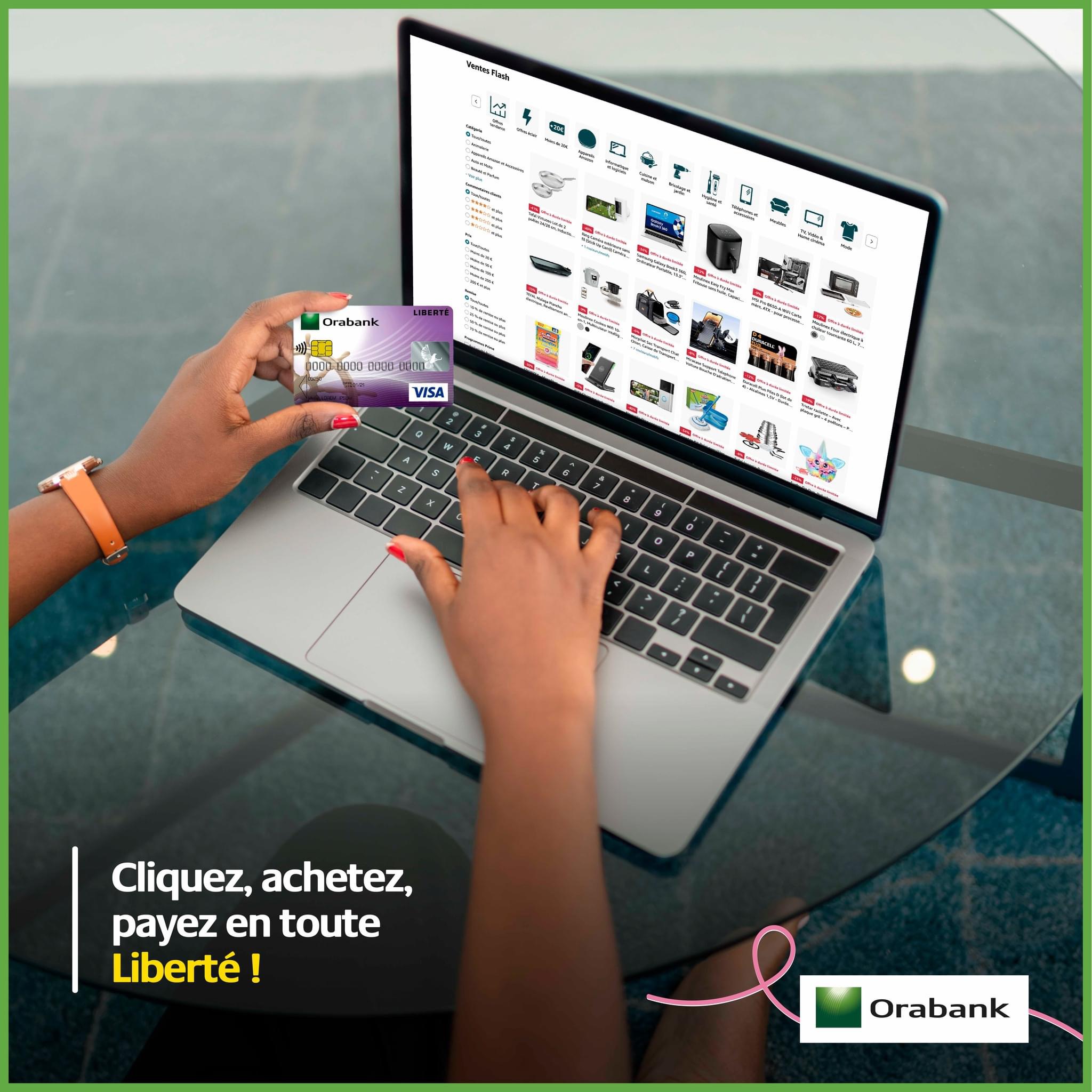 Achetez en ligne en toute liberté avec la carte Visa Orabank