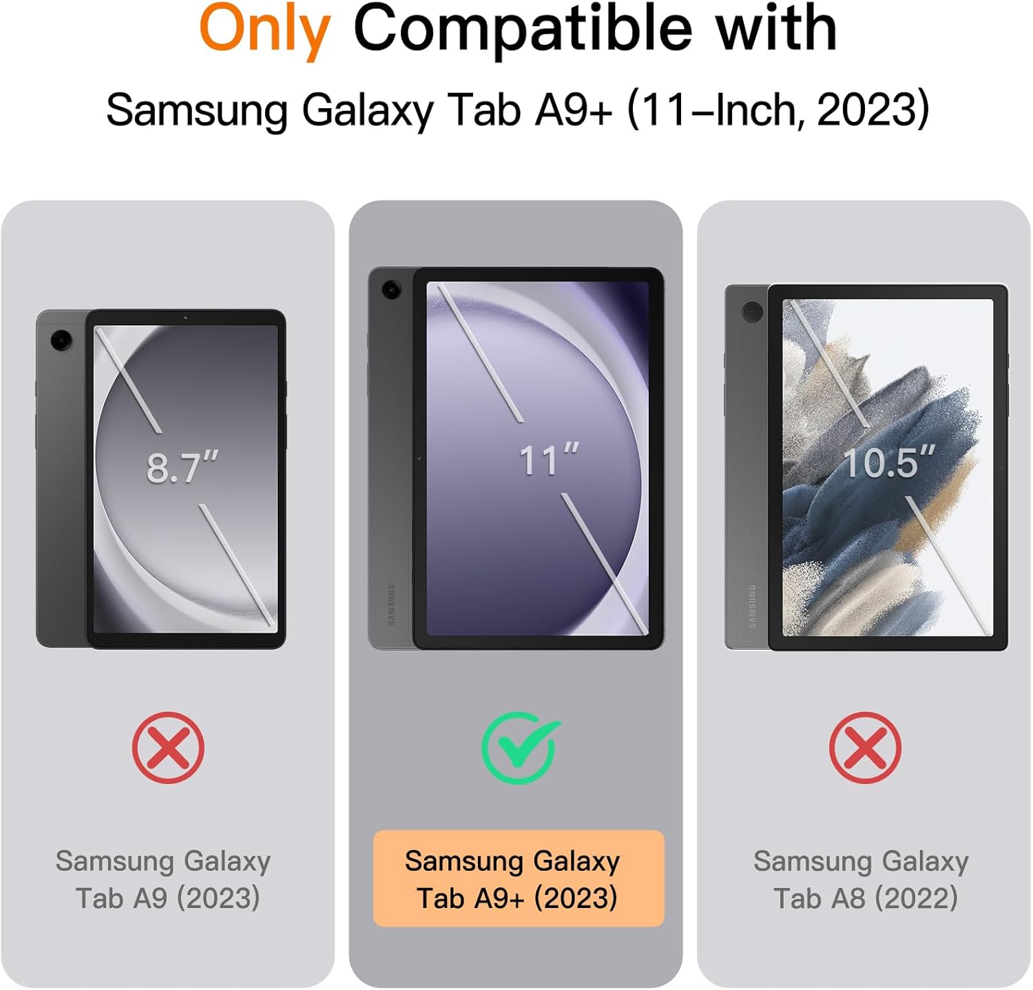 JETech Coque pour Samsung Galaxy Tab A9+ : A9 Plus 11 Pouces 2023, Tablette Étui Housse de Protection en TPU Souple à Trois Volets Support, Veille:Réveil Automatique (Noir) – 1