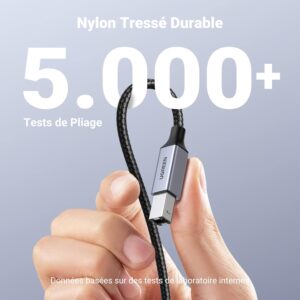 Câble USB C Thunderbolt 3 Mâle vers USB B Mâle Nylon Tressé Compatible avec Mac iPad iMac Chromebook Pixel XPS 17 15 (2M) - UGREEN – Image 6