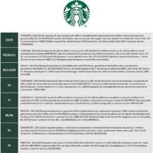 Informations sur les capsules Starbucks Torréfaction Blonde en plusieurs langues