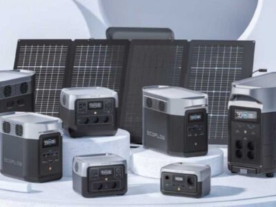 Gamme de stations électriques EcoFlow avec panneaux solaires, incluant Delta Pro, Delta 2, River 2 et River 2 Max.