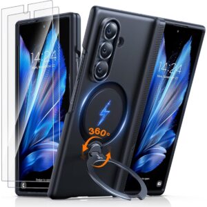 Coque de protection pour Samsung Galaxy Z Fold 7 avec 2 protecteurs d'écran - Torras Ostand Spin Series Noir