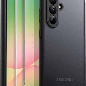 Coque de protection 3 en 1 Mat pour Samsung Galaxy A56 5G avec Lot de 2 Protection D'écran en Verre Trempé, avec Protecteur de Caméra (Noir) - JETech